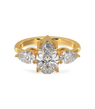 Pear Shape Lab Grown Diamond Three Stone Engagement Ring in 18K Solid Gold - 12283