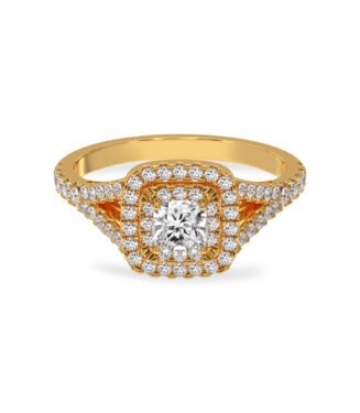 Cushion Cut Lab Diamond Double Halo 18K Gold Engagement Ring - 12673