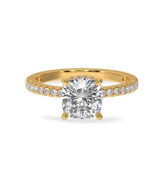 Cushion Cut Lab Diamond Hidden Halo Engagement Ring in 18K Gold - 12762