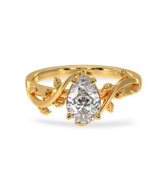 Solid 18K Gold Pear Shape Lab Grown Diamond Leaf Vine Band – Nature Inspired Engagement Ring - 16933