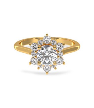18K Gold Round Lab Diamond Ring, Dainty Halo Engagement Ring - 17208